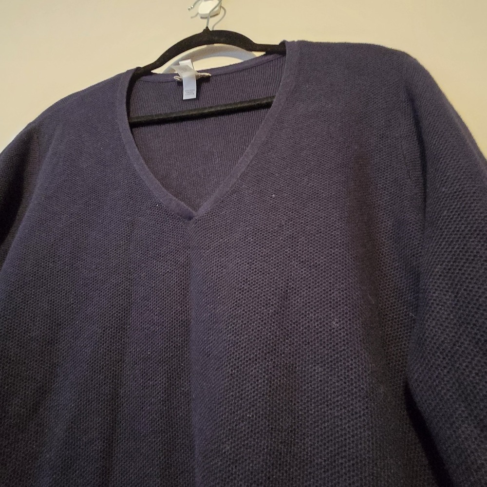 J Jill V-neck Sweater Tunic Womens Plus 2X Navy Long Wool Silk Cotton Lagenlook - Picture 4 of 14
